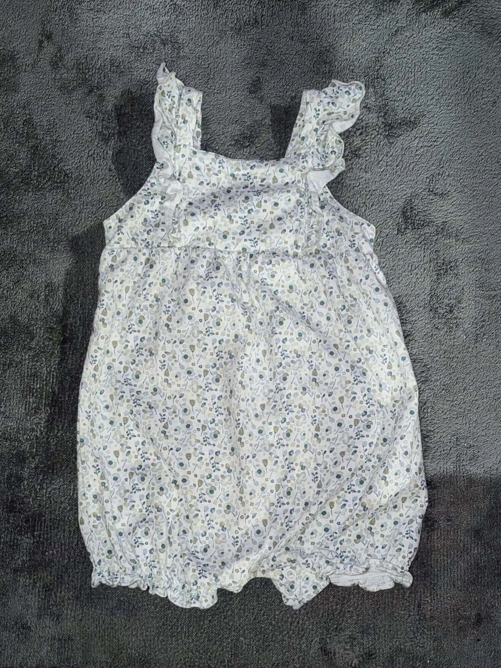 Carter's White Floral Ruffle-Shoulder Bubble Romper